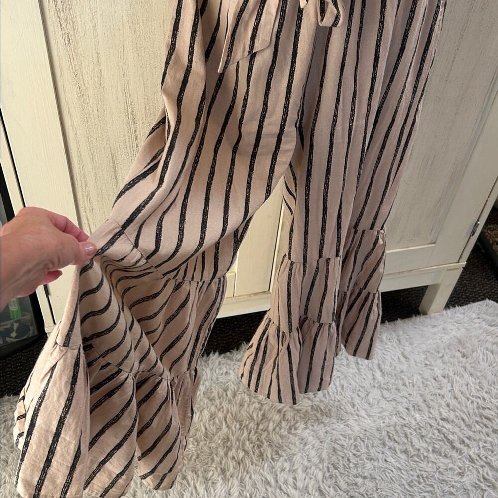 Umgee Beige and Black Striped Strapless Romper - Picture 5 of 8